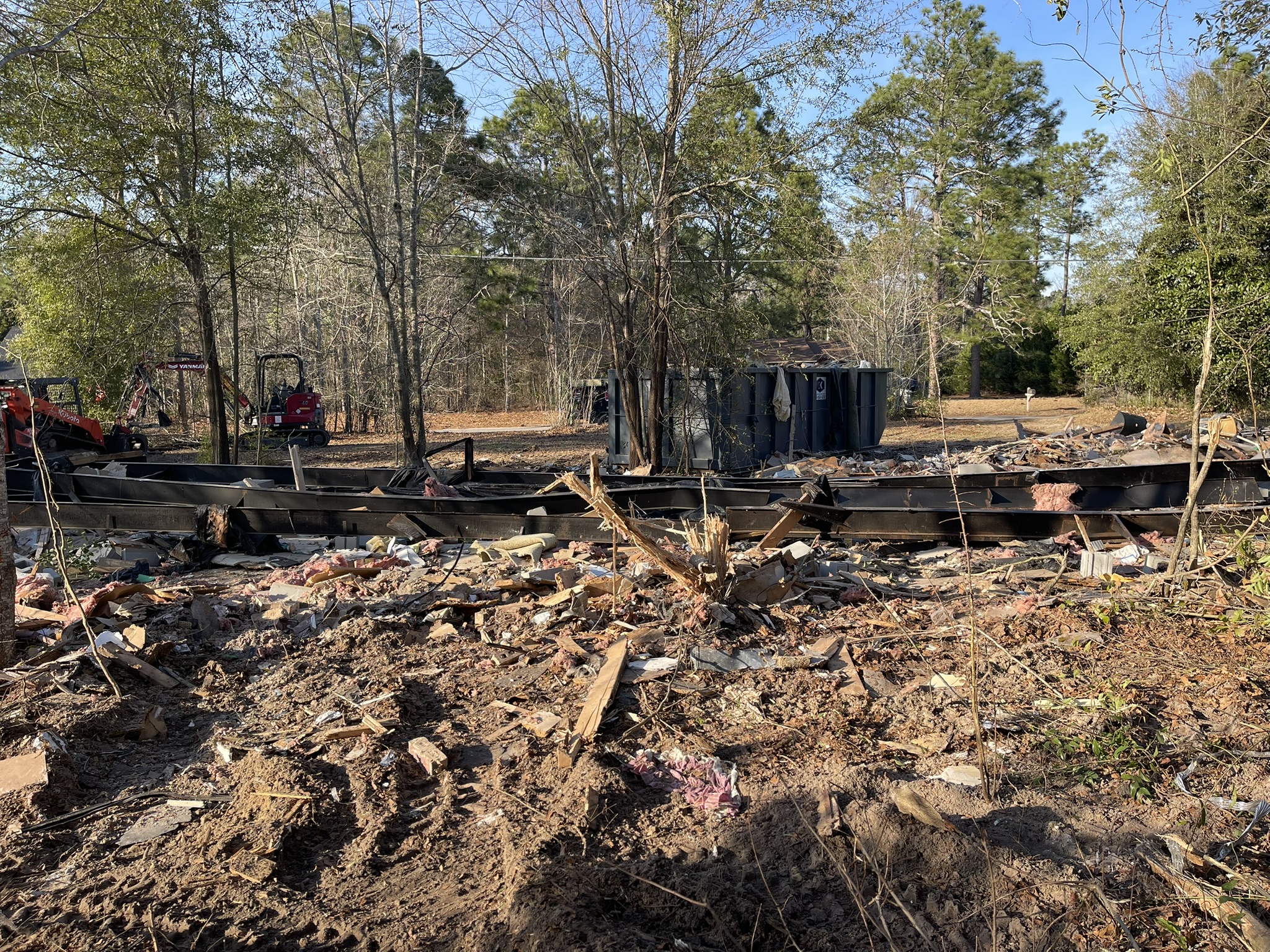 Exposed mobile home frame during structure demolition in New Ellenton SC